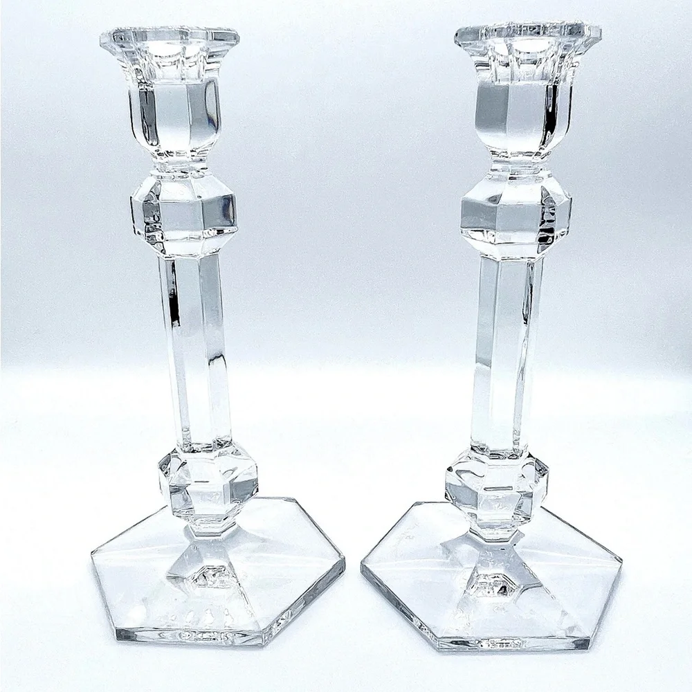 A Set of Two Vintage Val St. Lambert Belgian Crystal Candle Holders